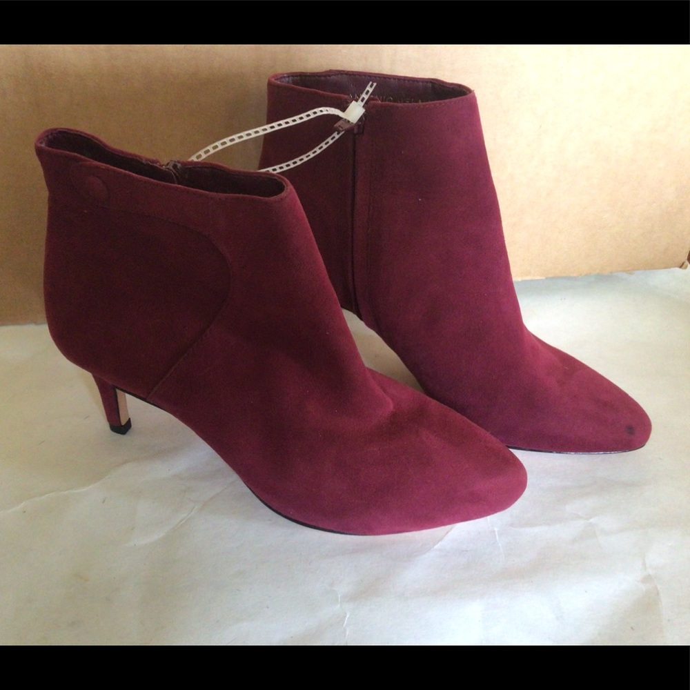 ANTONIO MELANI Burgundy Suede Ankle Booties